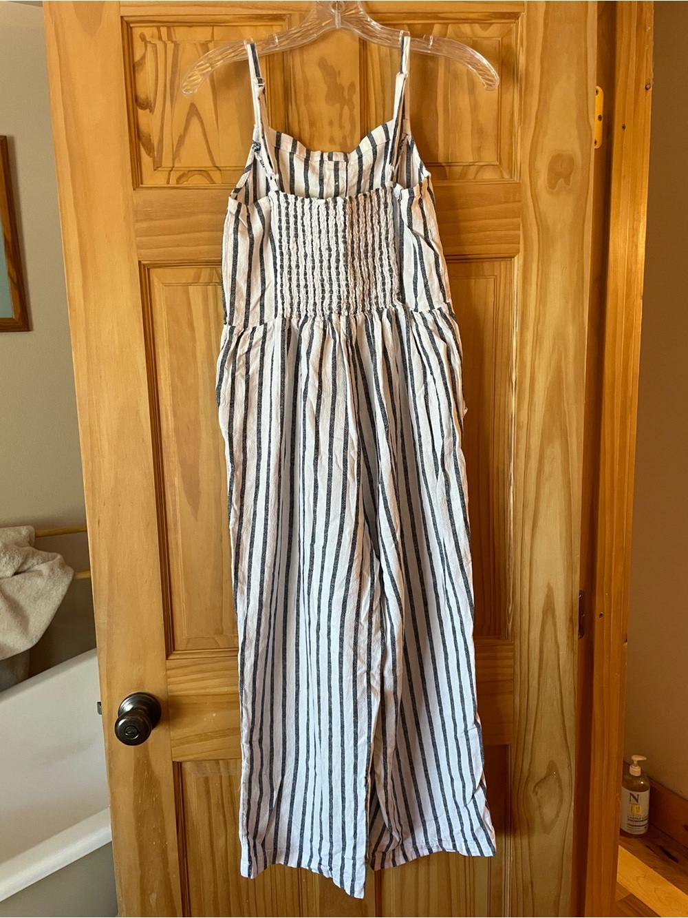 Old Navy White and Black Striped Button-Front Linen Blend Jumpsuit - Picture 4 of 6